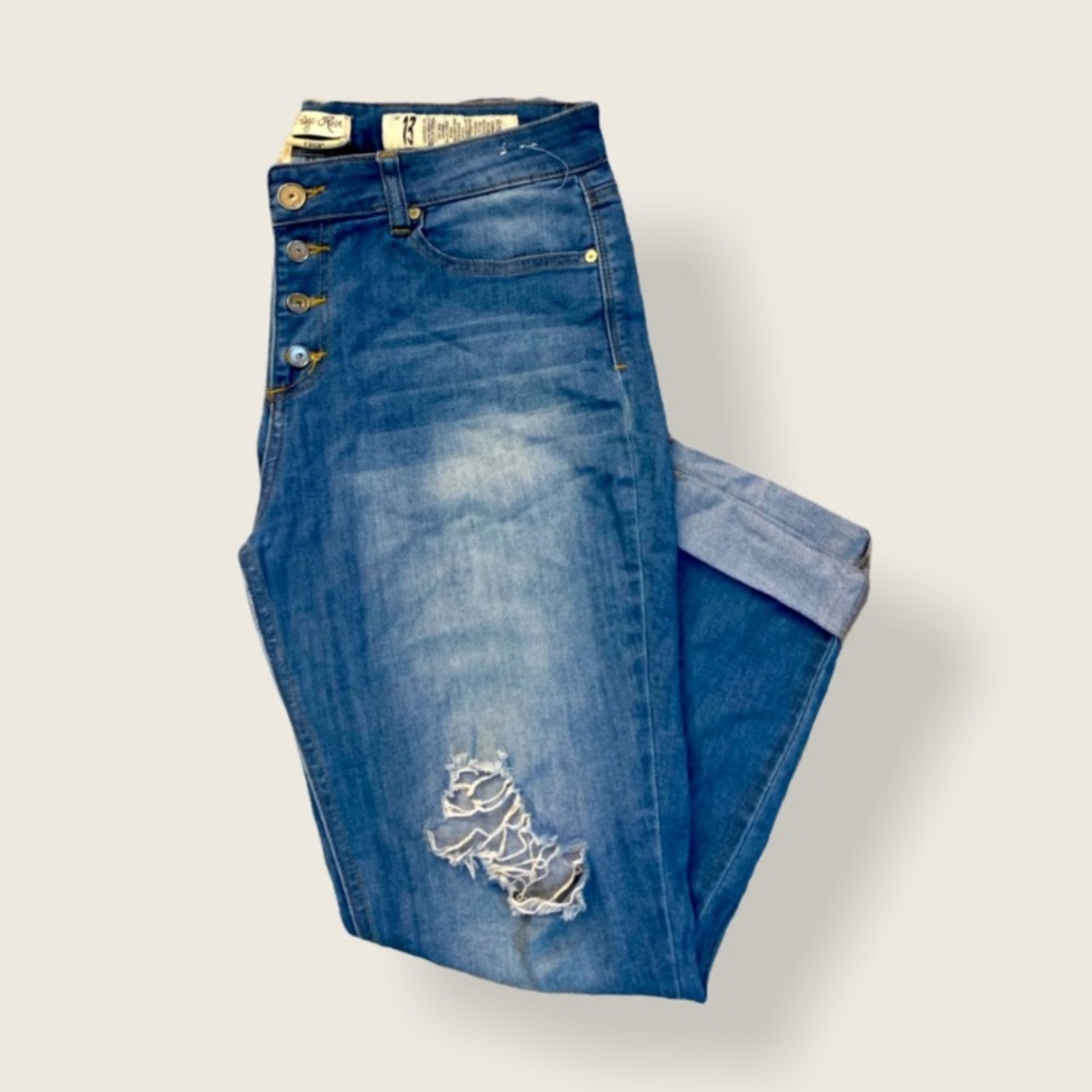 Distressed Drdigo Rein Rolled Cuffed Jeans